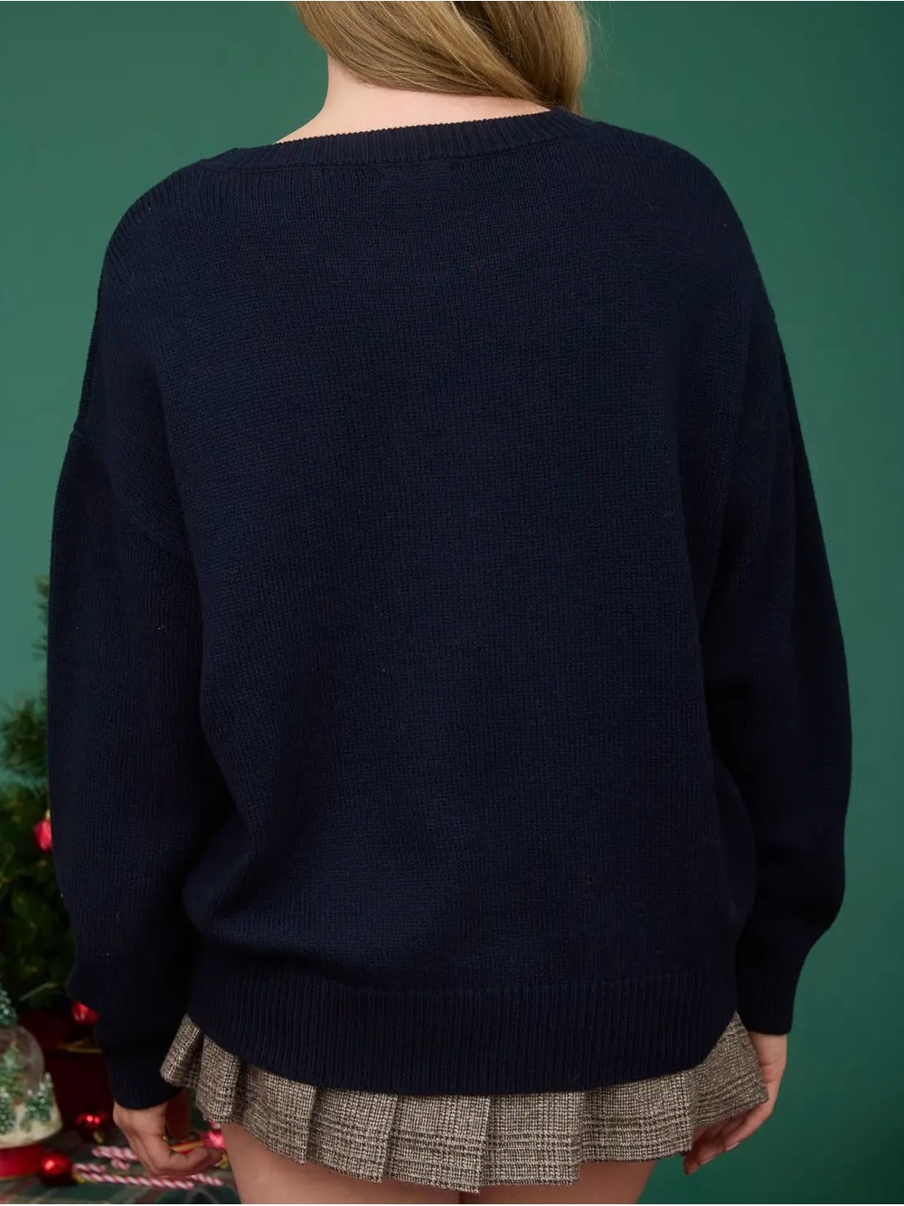 NWOT - Navy Knit Sweater with Cream Teddy Motif - Picture 2 of 2